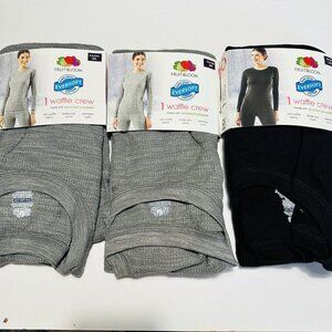 Womens XXL 20 Fruit Of The Loom Waffle Crew Shirt Gray Black Thermals (3 Pack)